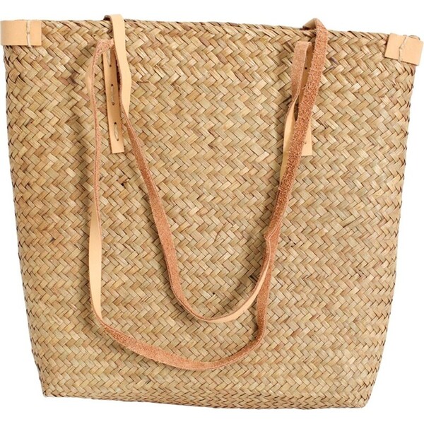 Woven 35cm Straw/Leather Ladies/Women's Fashion Carry Tote Bag w/ Strap Brown