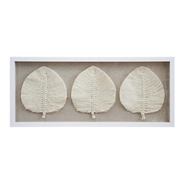 Framed Rectangular 30x70cm Boho Leaf Wall Hanging Display Home Room Decor White