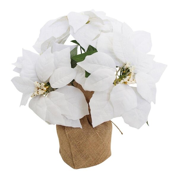Potted 38cm Poinsettia Artificial Flower Faux Plant Large Home Room Decor White
