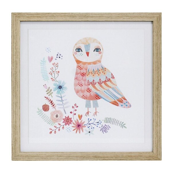 Framed Glass/Resin 40x40cm Print Owl 1 Wall Hanging Art Home Decorative Display
