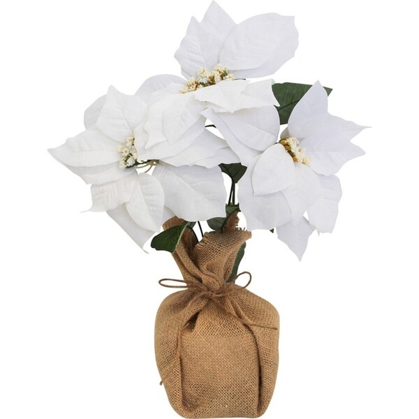 Potted 38cm Poinsettia Artificial Flower Faux Plant Small Home Room Decor White