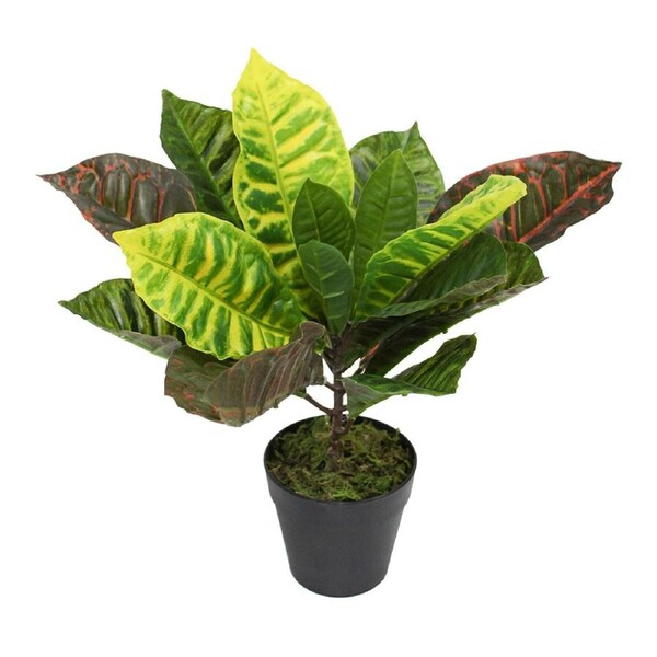 Potted 38cm Plastic Croton Faux/Fake Artificial Plant Home Garden Decor Green