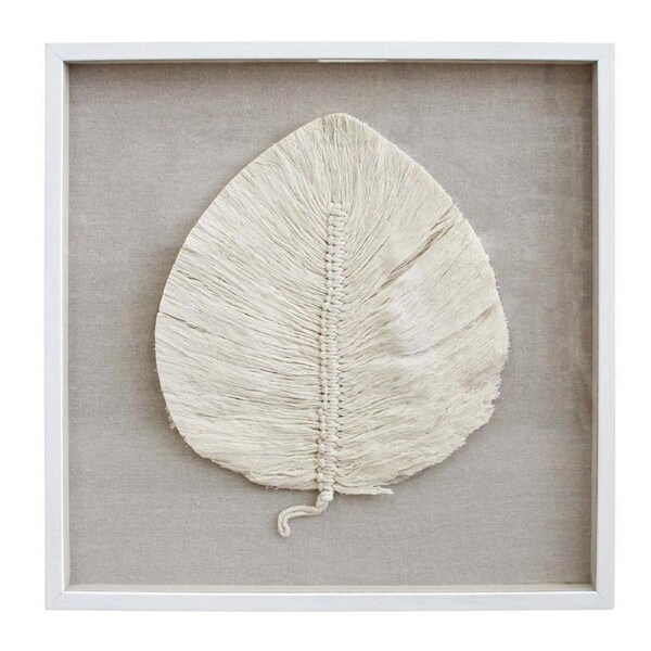 Framed 60x60cm Boho Leaf Wall Hanging Decorative Home Display Decor Large White