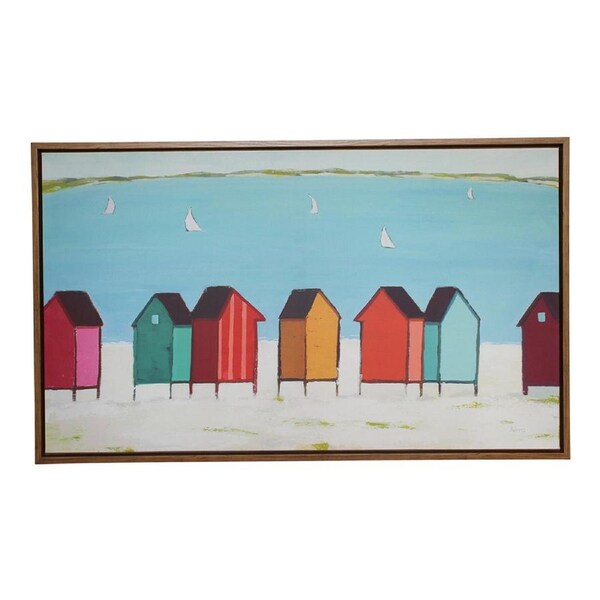 Framed 60x100cm Canvas/Resin Cabanas Hanging Wall Art Home Decorative Display