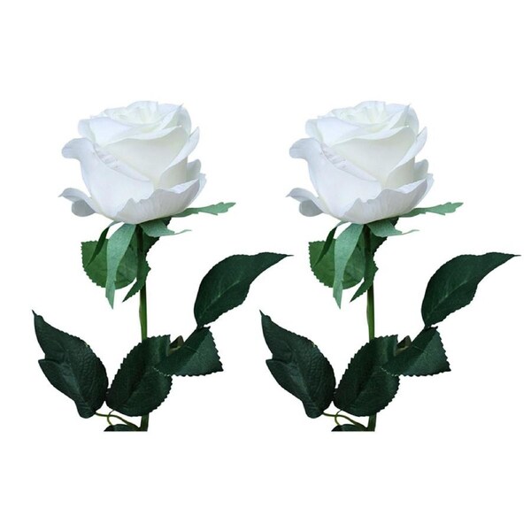 2x Plastic 73cm Long Stem Rose Artificial Flower Fake/Faux Plant Home Decor WHT