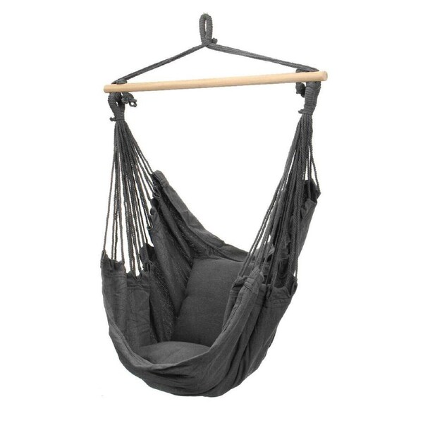 Garden Deluxe Hanging Hammock Chair Swing Outdoor/Indoor Camping W/ 2 Pillow Dray Grey(With  stick)