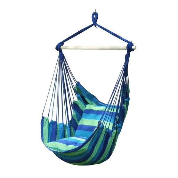 Garden Deluxe Hanging Hammock Chair Swing Outdoor/Indoor Camping W/ 2 Pillow Blue&Green(With stick)