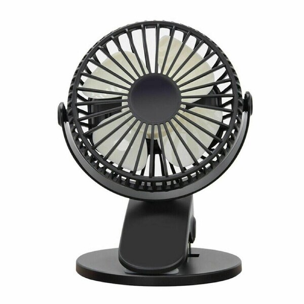 360 Portable Travel Fan Rechargeable USB Clip On Mini Desk Fan with 3 Speeds Black