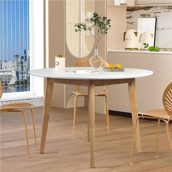 Levede Round Rubberwood Dining Table 100CM White