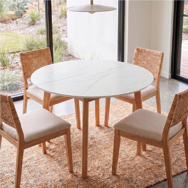 Levede Round Rubberwood Dining Table 120CM White