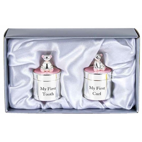 Baby Tooth Keepsake Box First Curl Storage Girl Christening Gifts Silver Present