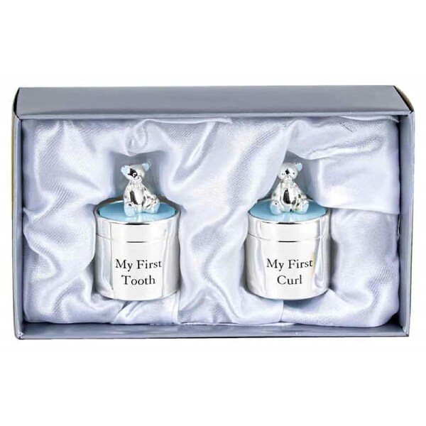 Baby Tooth Keepsake Box First Curl Storage Boy Christening Gifts Silver Present