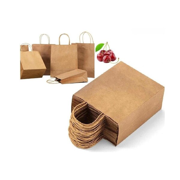 50 x Bulk Kraft Paper Bags Gift Shopping Carry Craft Brown Bag with Handles L-33*25*11cm