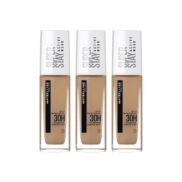 3 x Maybelline SuperStay Active Wear 30HR Longwear Foundation 30mL - 36 Warm Sun