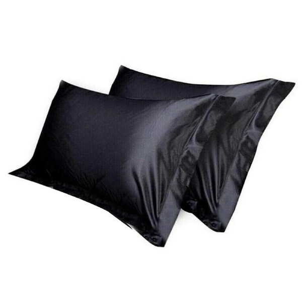 2X Silk Satin Pillow Case Cover Solid Standard Bedding Smooth Soft Pillowcase Black