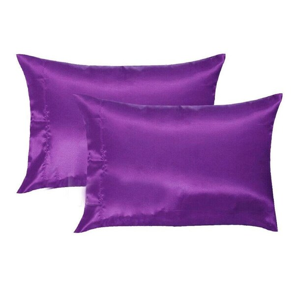 2X Silk Satin Pillow Case Cover Solid Standard Bedding Smooth Soft Pillowcase Purple