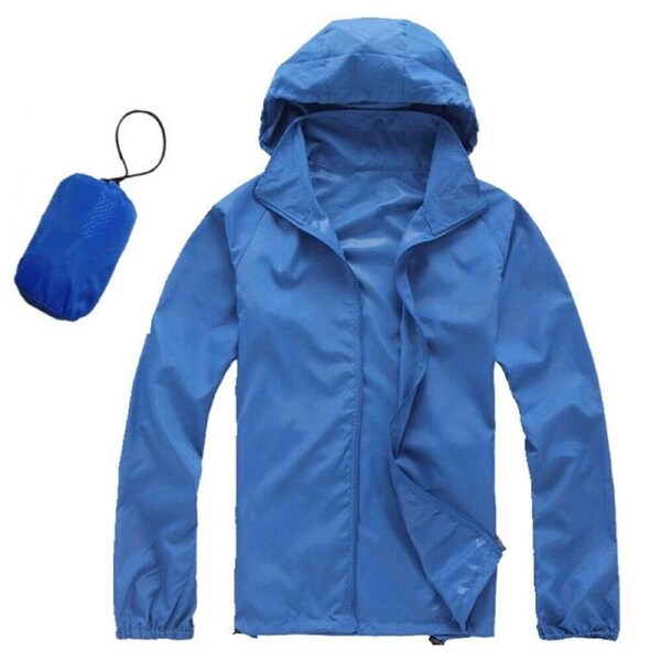 Unisex Running Rain Coat Lightweight Windproof Cycling Hiking Waterproof Jacket L Blue