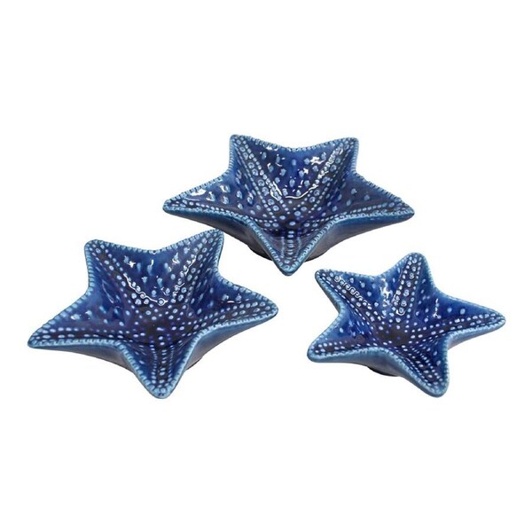 3pc Ceramic 13.5/16.5/20cm Starfish Plate Set Home Decorative Trinket Dish Blue