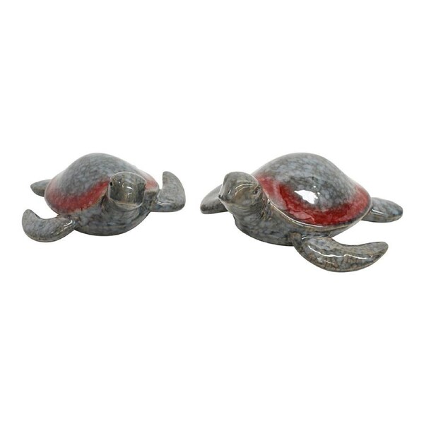 2pc Ceramic Decorative 18/16cm Turtle Friends Set Home Display Decor Grey/Red