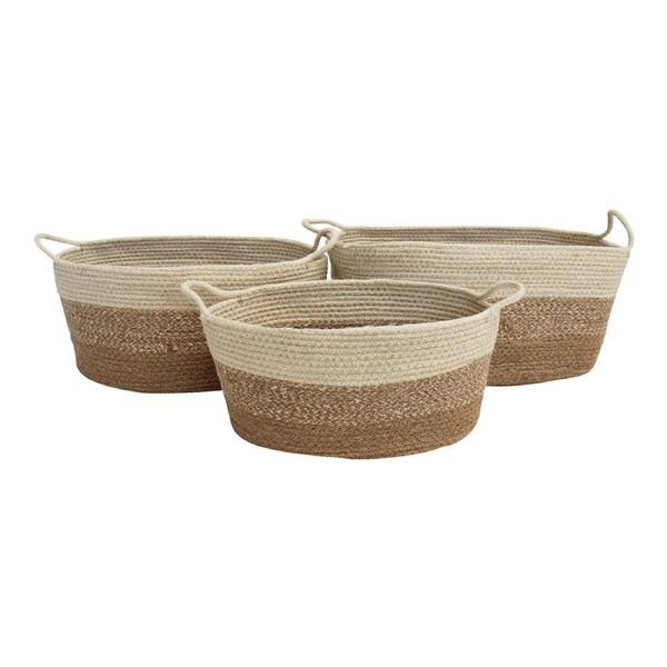 3pc Jute 35/39/43cm Oval Baskets Set w/ Handle Home Storage Organiser Natural