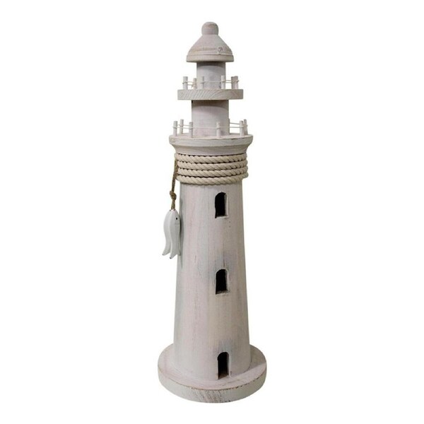 Decorative MDF 40cm Lighthouse Sculpture Tabletop Home Decor Medium Whitewash