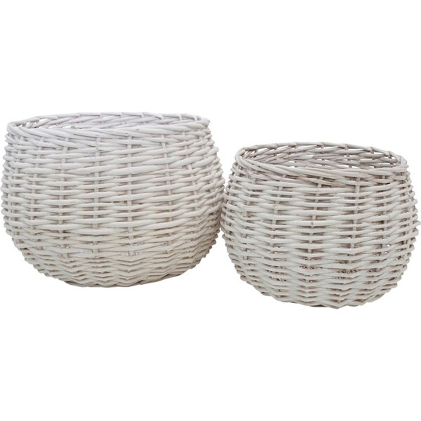 2pc Willow 25/32cm Classic Baskets Set Round Home/Garden Planter Decor White