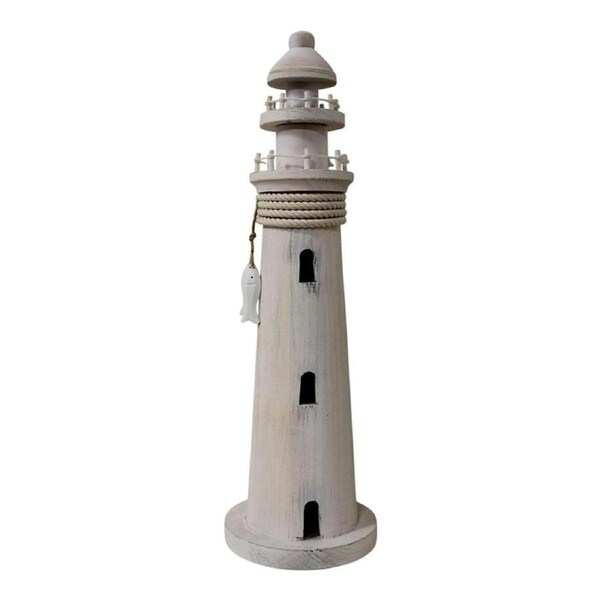Decorative MDF 49cm Lighthouse Sculpture Tabletop Home Decor Large Whitewash
