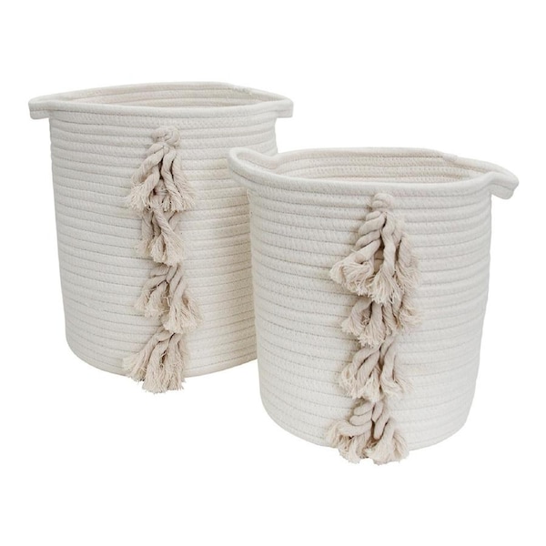 2pc Charlotte Cotton 25/30cm Baskets Storage Boho/Nordic Home Decor Set White