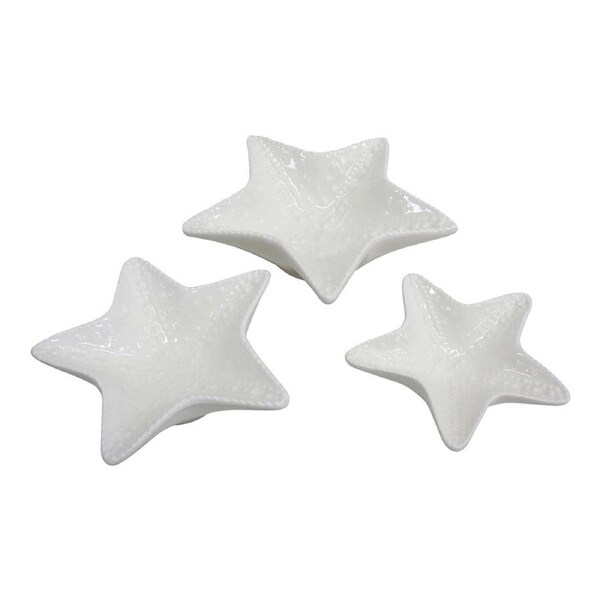 3pc Ceramic 13.5/16.5/20cm Starfish Plate Set Home Decorative Trinket Dish White
