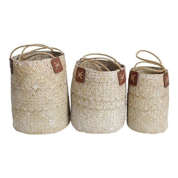 3PK Woven 22/21/17cm Planter Basket Plant Storage Set Home Garden Decor Wash