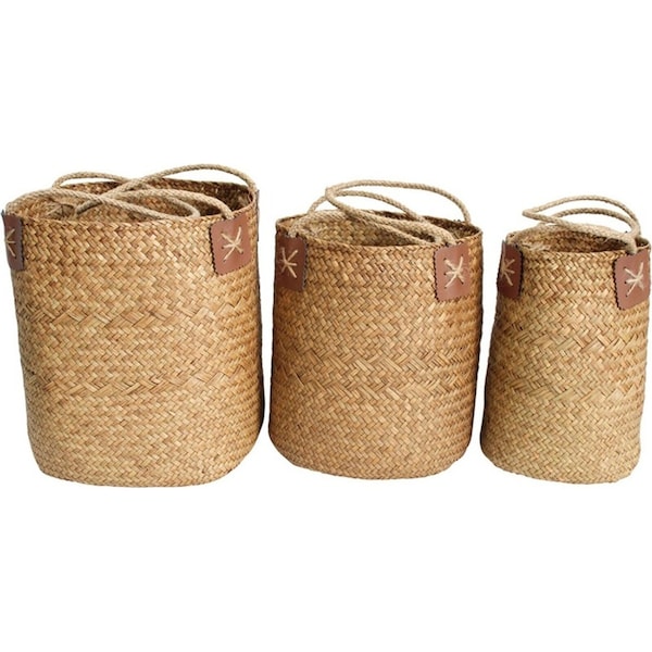 3PK Woven 22/21/17cm Planter Basket Plant Storage Set Home Room Decor Natural