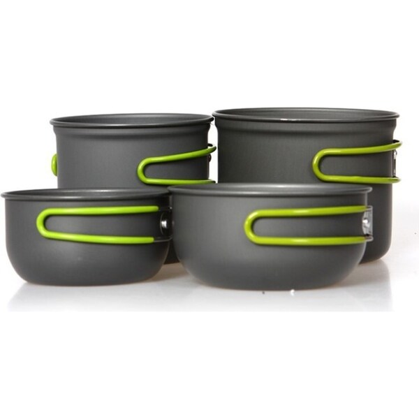 4pc Domex Anodised Aluminium Outdoor Camping Billy And Lid Set Grey/Green