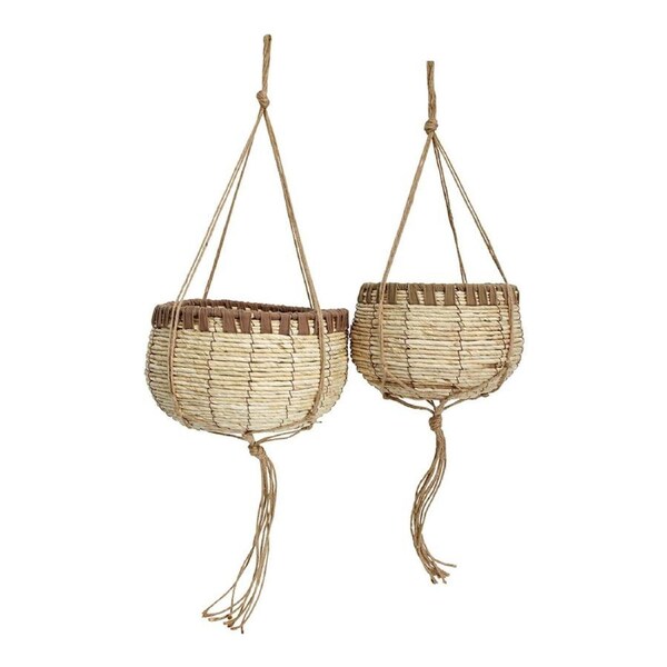 2PK Woven Straw 26/21cm Hanging Basket Planter w/ Edged Hanger Home Garden Decor