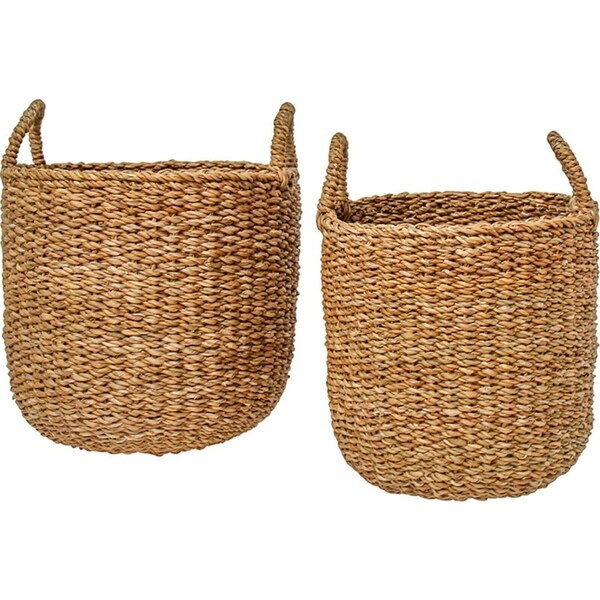2pc Seagrass 30/34cm Woven Plant Tub Baskets w/ Handle Storage Decor Set Natural