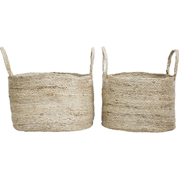 2pc Soft Jute 35/40cm Woven Baskets Set w/ Handle Home Storage Organiser Natural