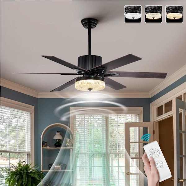 ACA 52" Ceiling Fan w/Light Reverse AC Motor Fans Remote Control 6 Wooden Blades Timer Black