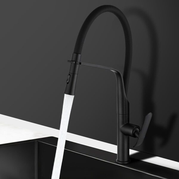 ACA Pull Down Kitchen Tap Sink Faucet Flexible Rubber Swivel Deck Mounted Black WELS