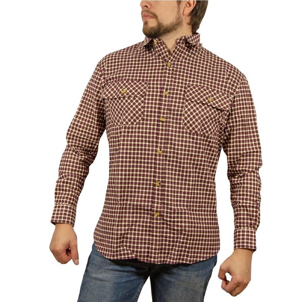 Mens Long Sleeve Flannelette Shirt 100% Cotton Flannel - Burgundy Check XL