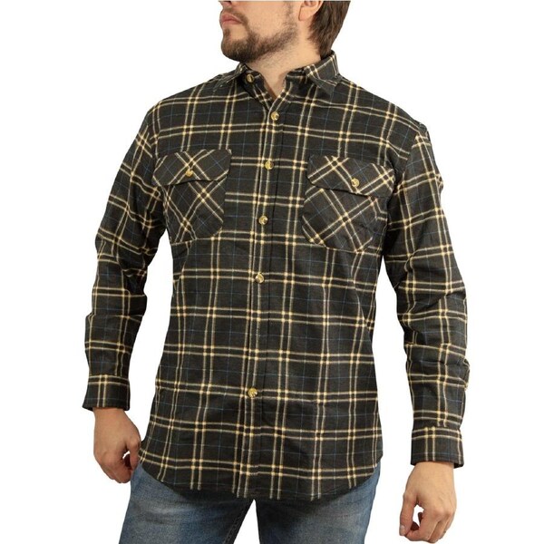 Mens Long Sleeve Flannelette Shirt 100% Cotton Flannel - Black Check S
