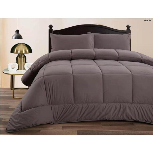 Ramesses Mirco Flannel Comforter Set Printing/Solid Queen / Charcoal