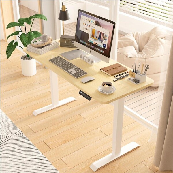 Advwin Adjustable Height Electric Standing Desk Ergonomic Stand Up Desk Sit Stand Desk 120 x 60cm Splice Board Oak / White