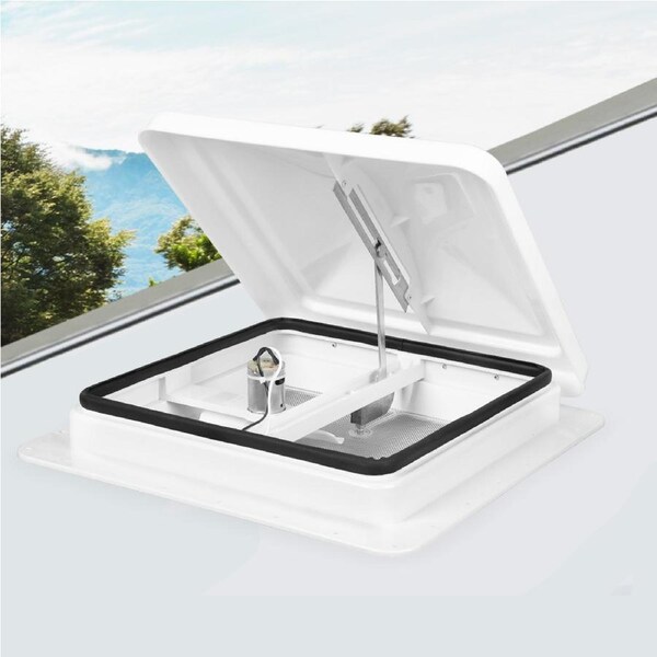 Manan 12V Caravan Roof Vent Fan Hatch 35.5x35.5cm White