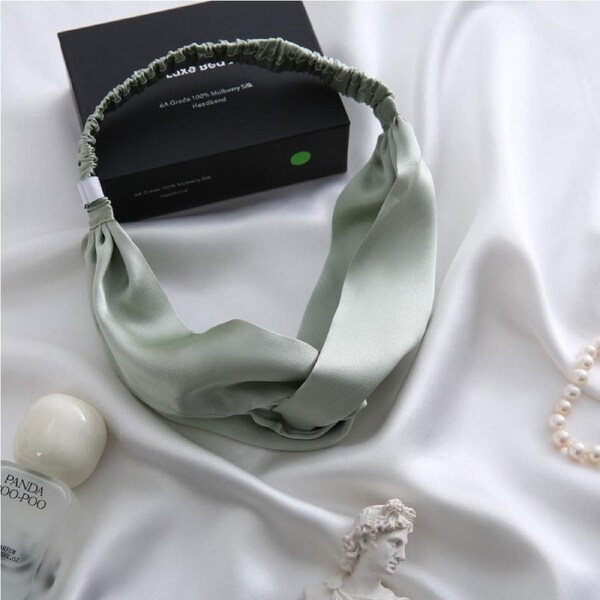 Luxe Bedding 6A Grade 100% Mulberry Silk Headband Sage Green