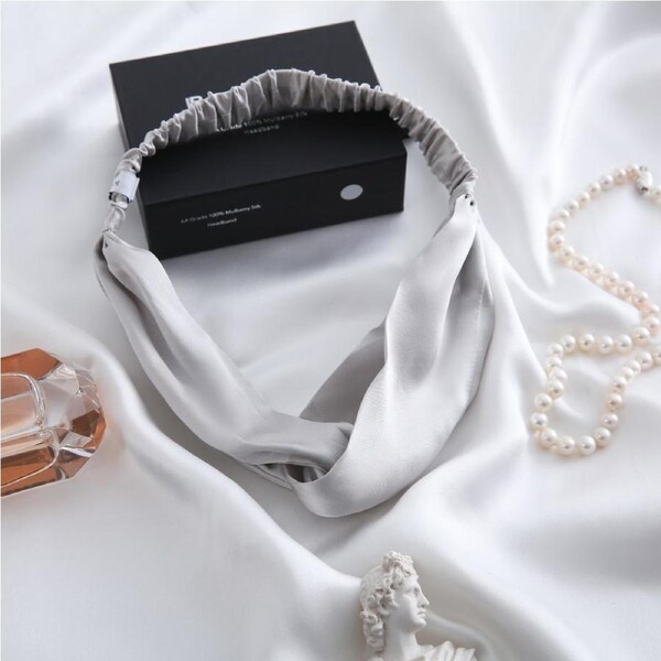 Luxe Bedding 6A Grade 100% Mulberry Silk Headband Silver