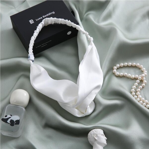 Luxe Bedding 6A Grade 100% Mulberry Silk Headband White