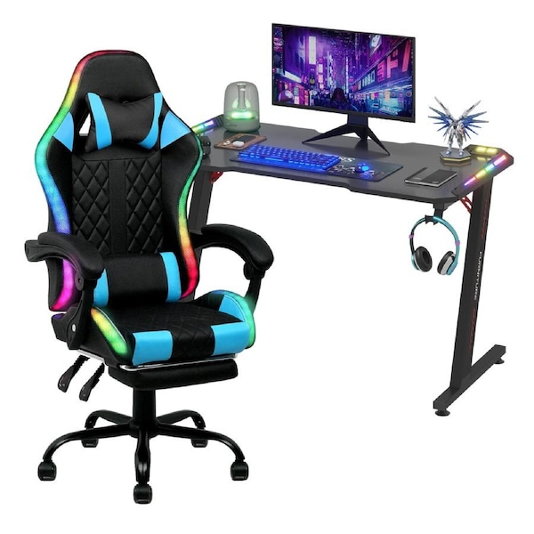 Advwin Gaming Desk RGB LED Light & Gaming Chair RGB LED Massage Office Chair