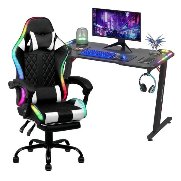 Advwin Gaming Desk RGB LED Light & Gaming Chair RGB LED Massage Office Chair
