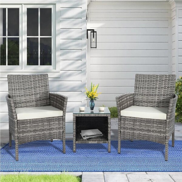 ALFORDSON 3PCS Bistro Set Outdoor Furniture Lounge Setting Sofa Wicker Light Grey