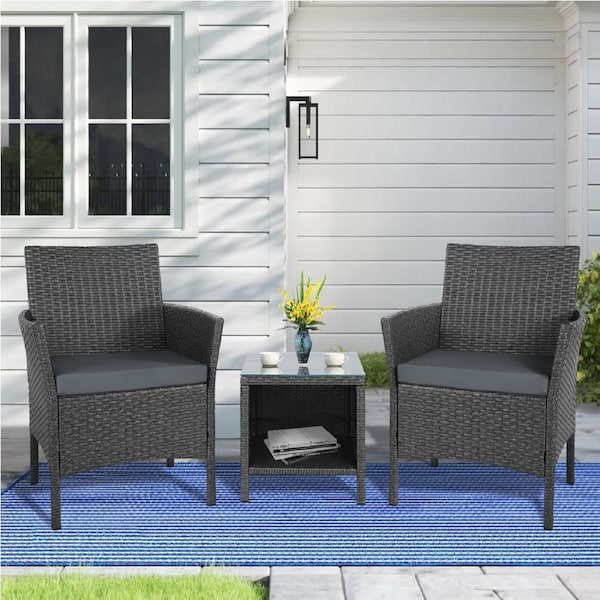 ALFORDSON 3PCS Bistro Set Outdoor Furniture Lounge Setting Sofa Wicker Dark Grey