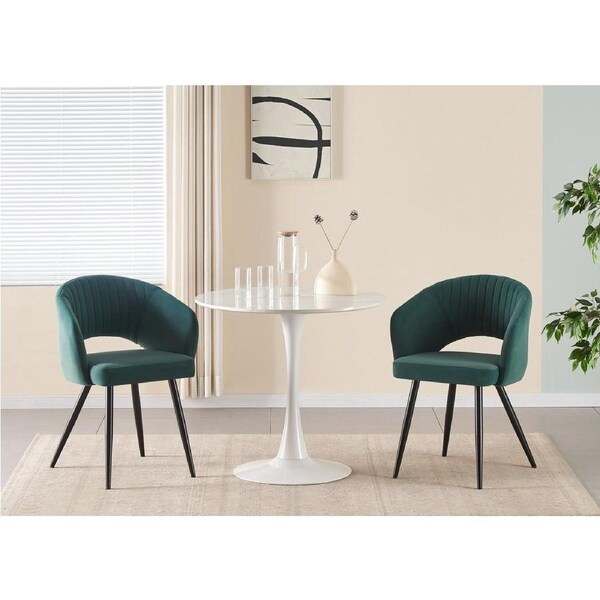 BRIBRION 80CM Round Dining Table and Chair Set Restaurant Cafe Office Green Upholstered Velvet Armchair Faux Marble